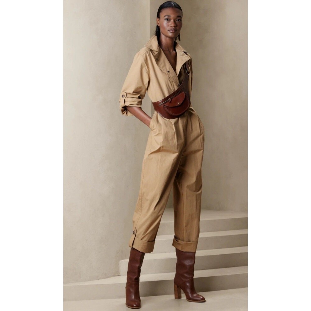 Banana Republic POPLIN JUMPSUIT British Khaki Women Overall Sz S 100% Cotton